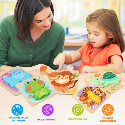 TinyMinds™ Wooden Puzzle - Montessori Learning Toys for Toddlers